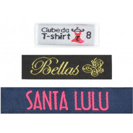 Etiqueta Bordada, 11 ou 12 mm de largura, Diversos Acabamentos, com Opções Personalizadas